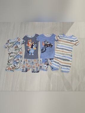 Boys Blue Pajamas Bundle Shorts Short Sleeve Sets- Dinosaurs Bluey  Stripes